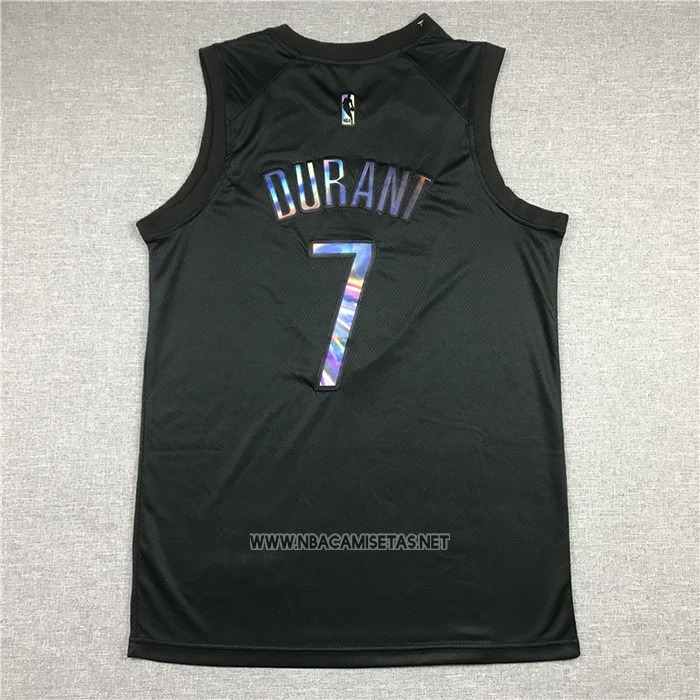 Camiseta Brooklyn Nets Kevin Durant NO 7 Iridescent Logo Negro